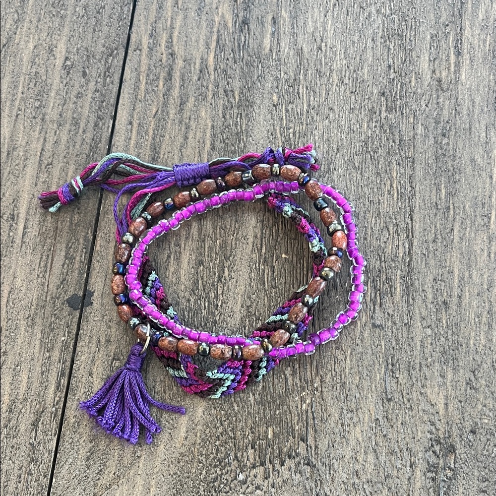 Handcrafted Purple Beaded & Woven Wrap Bracelet